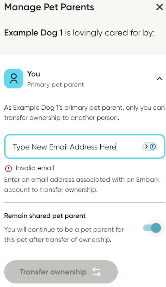 Type the desired email and decide if you'd like the account to keep shared access. 