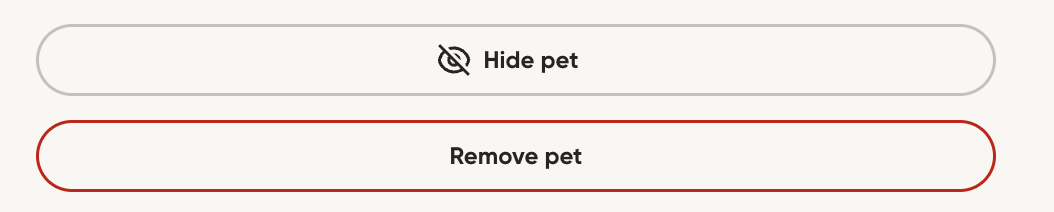 Remove Pet button